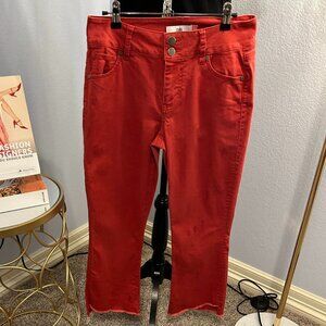 Cabi Red Denim Hi/Low Crop Jeans